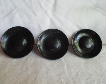 3 Large black Bakelite coat buttons, art deco, 1930's, metal shanked, great deco design, thick bakelite, 1.75 inches,  great find