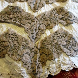 4 pieces antique lace, black tulle with beige floral embroidery design, dress embellishments, excellent condition, Edwardian, 1910&#39;s