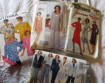 5 butterick patterns, vintage styles, 80's, 90's jackets, pants, skirts, blouses