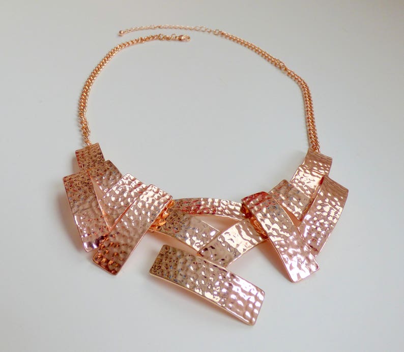 Xx Short Rose Gold Tone Choker, Hammered Metal Geometric Bib Necklace ...