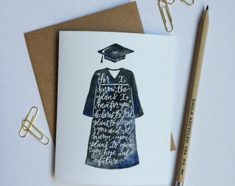 Jeremiah 29:11 | For I Know the Plans I Have for You | Graduation | Cap & Gown | Christian Greeting Card