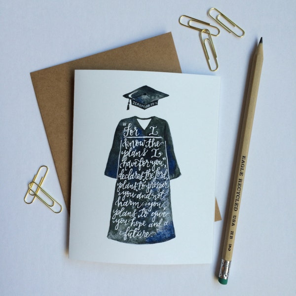 Jeremiah 29:11 | For I Know the Plans I Have for You | Graduation | Cap & Gown | Christian Greeting Card