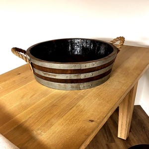 Wooden Beverage Tub, Upcycled and Reclaimed | Wine Barrel Decor | Whiskey Oak Barrel Decor | Personalized Gifts