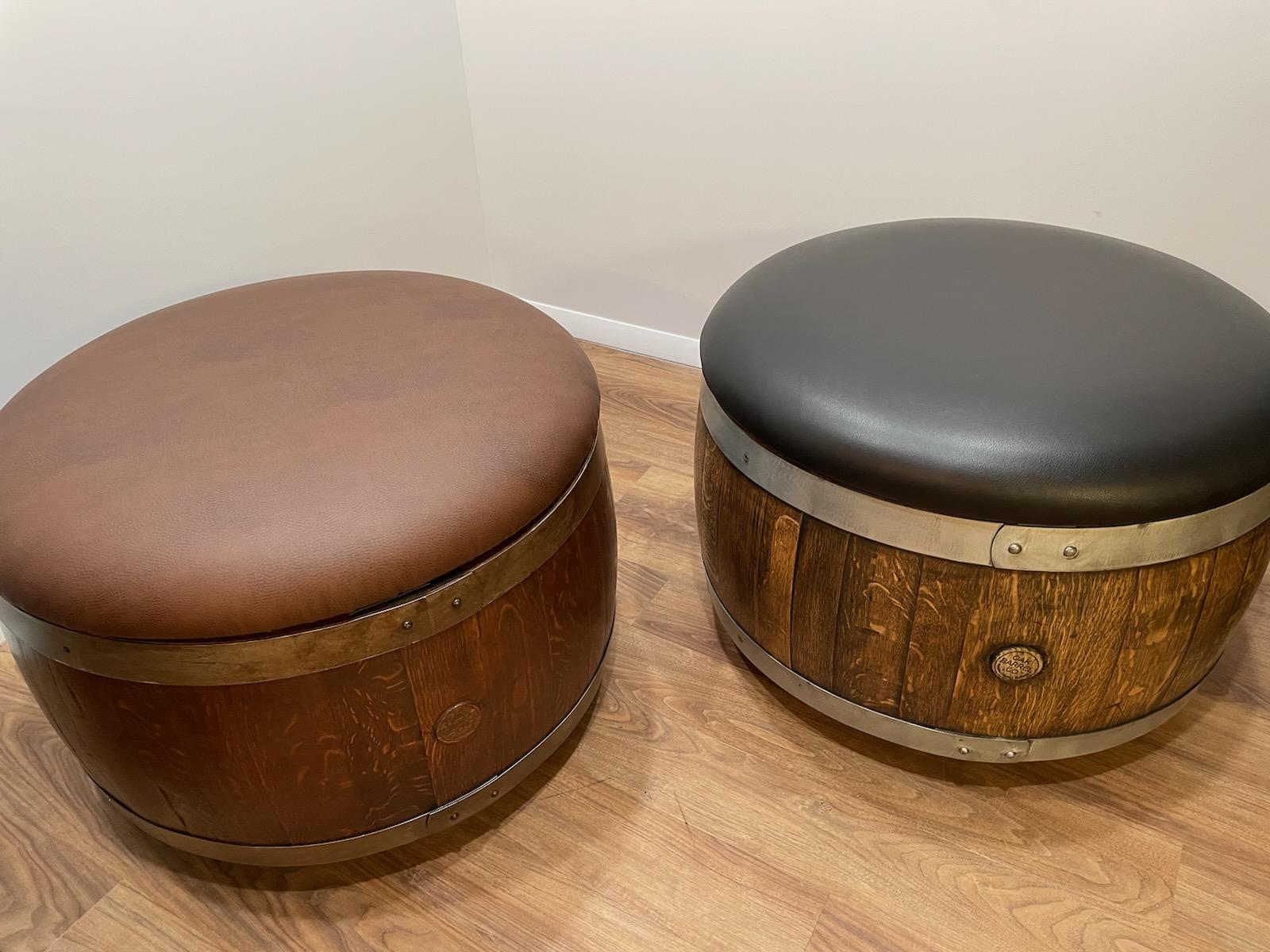 Wooden Wine Barrel Ottoman Chair, Leather/vegan Leather Seat, Reclaimed ...