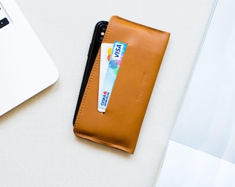 Leather iPhone 16 Pro Max Sleeve Wallet: Slim Full-Grain Felt-Lined, Personalized