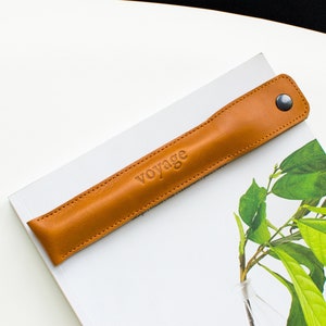 Leather Apple Pencil Case: Brown Pen Pouch with Wool Felt Lining