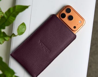 Funda de piel para iPhone 17 Pro: Funda para iPhone Air personalizada, forro de fieltro, piel toscana, funda de piel para iPhone