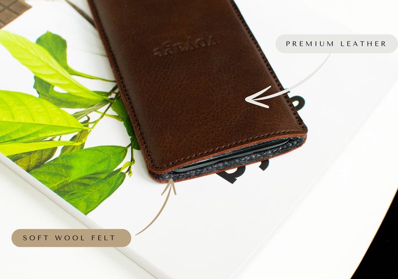 Galaxy S26 Case, Samsung Galaxy S26 Ultra Sleeve: Galaxy Z Fold 8 case, Full Grain leather, Wool Felt interior, Personalization image 4