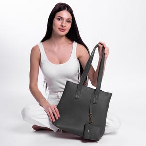 Luxury French Leather Tote Bag with zipper: Everyday Laptop Tote, Personalization