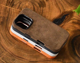 Alcantara iPhone 16 Pro Max Case: iPhone 16 Pro Max suede Case, Personalized Vegan Suede, MagSafe Compatible