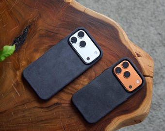 Alcantara iPhone 17 Pro Case: iPhone 17 Pro Max Alcantara cover, Personalized Vegan Suede, MagSafe Compatible