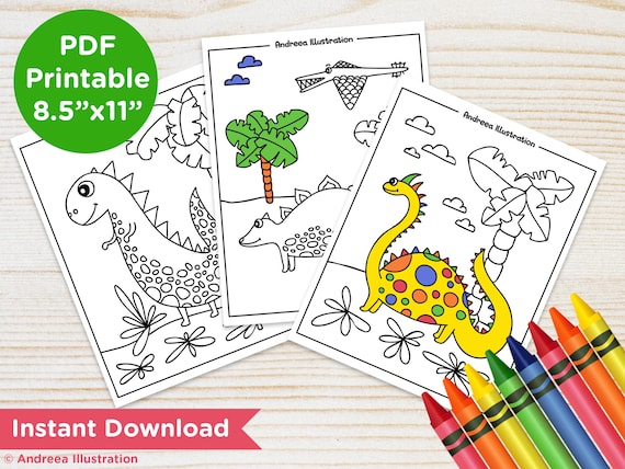 Download Printable Dinosaur Coloring Pages Instant Download T Rex Etsy