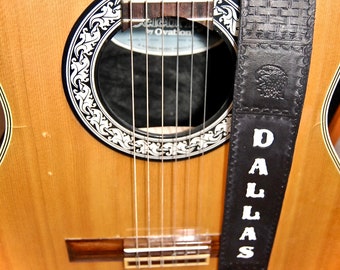 Black Guitar Strap White Letters - Personalized Guitar Strap - Basketweave Guitar Strap - Custom Guitar Strap