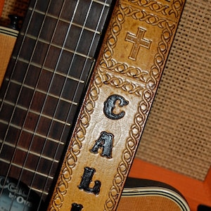 Leather Guitar Strap - Personalized Guitar Strap - Basketweave Guitar Strap - Custom Guitar Strap - Cross Guitar Strap