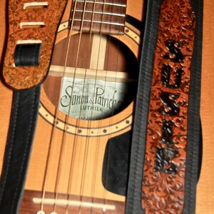 Personalized Guitar Strap -  Black Leather Guitar Strap