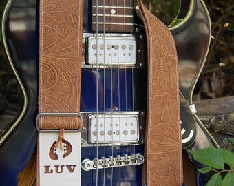 Vintage Style Slide Buckle Brown Leather Guitar Strap
