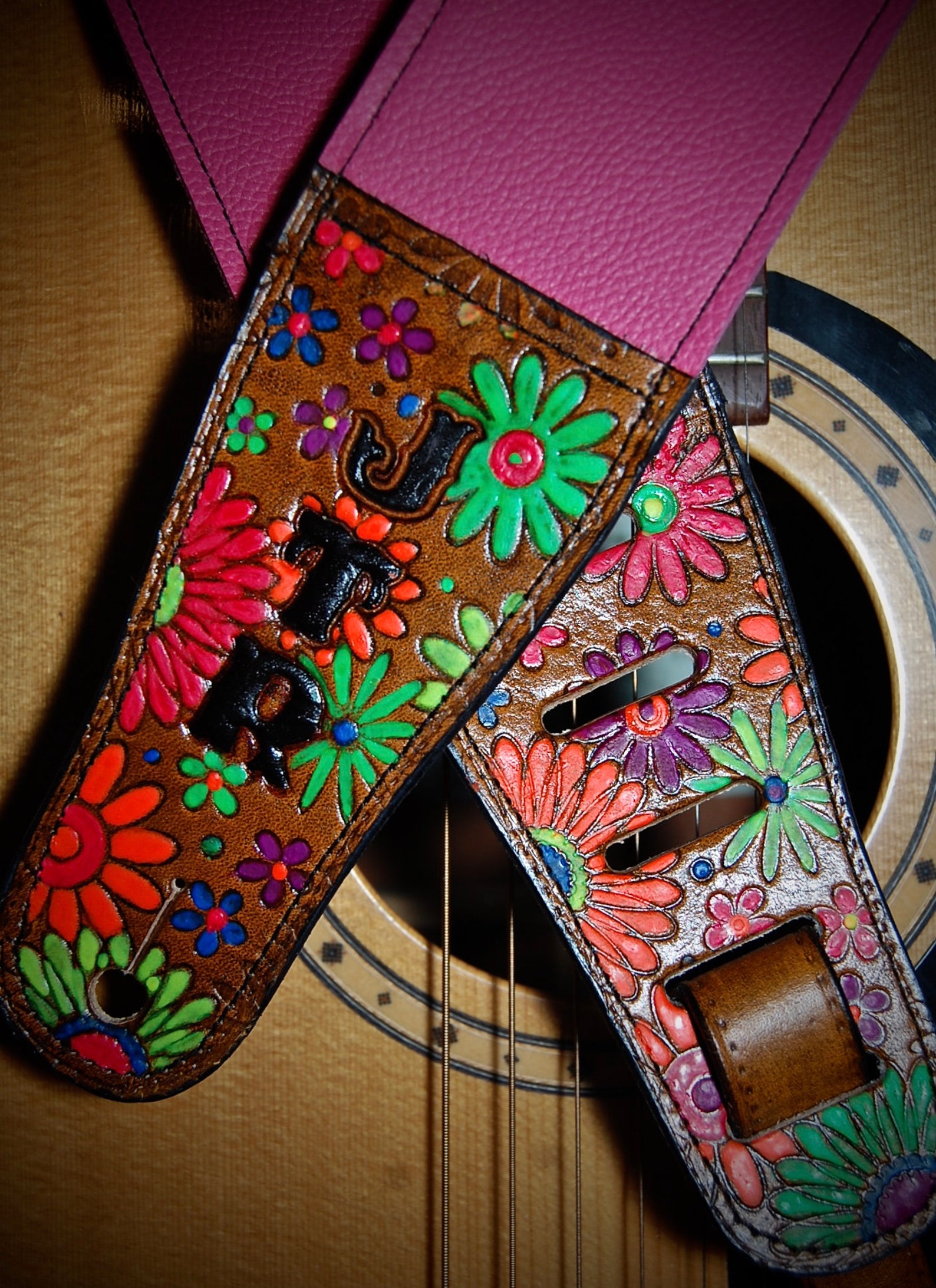 Flower Guitar Strap Floral Guitar Strap Pink Guitar Strap Etsy
