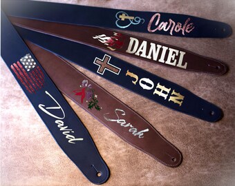 Handpainted, Custom Guitar Strap, Leather Guitar Strap, Personalized Guitar Strap, Gift for Boyfriend, Handcrafted