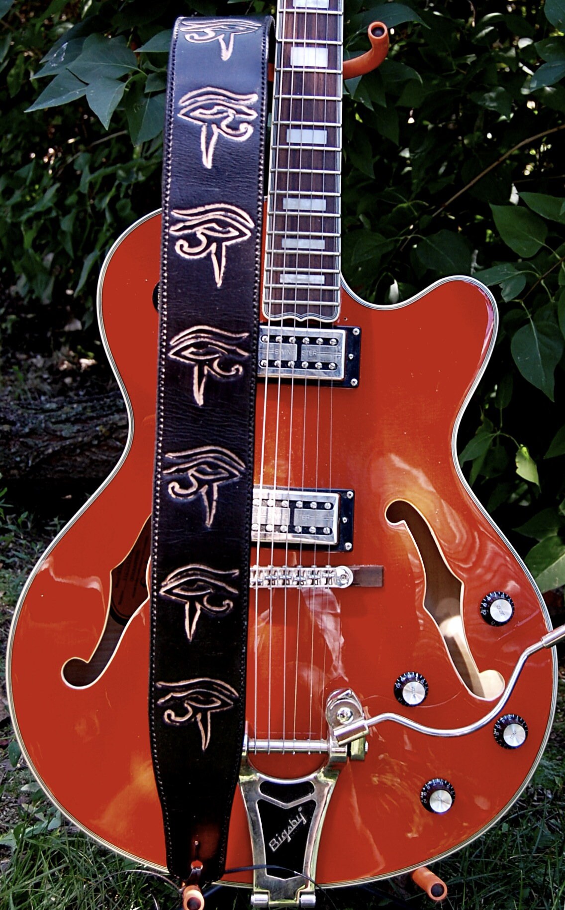 BadAss Custom Black Leather Guitar Strap Eye of Horus Guitar Etsy