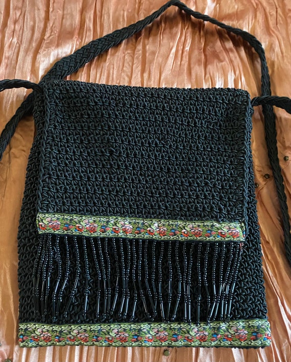 Vintage Crochet Evening Bag Beaded Crossbody by Ma