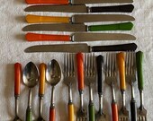 Sta-Brite Fiesta Stainless Flatware Set Bakelite Handles 22 Piece Late 1940 39 s