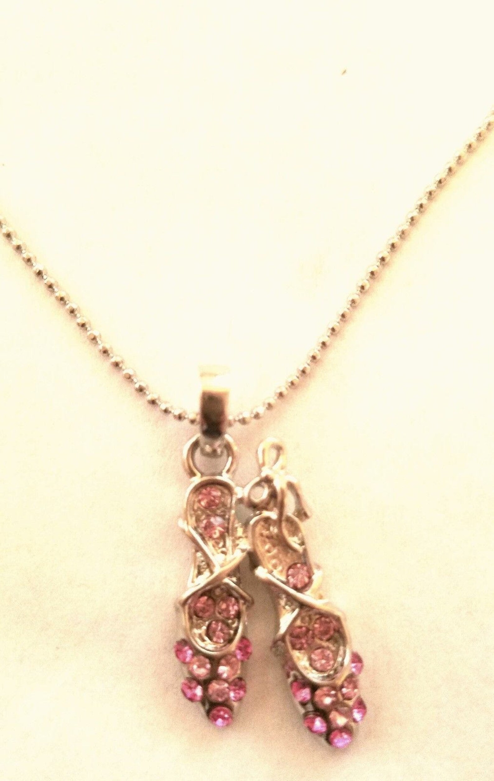 la coqueta jewelry women fashion pink color rhinestone ballerina ballet shoes pendant silver tone necklace