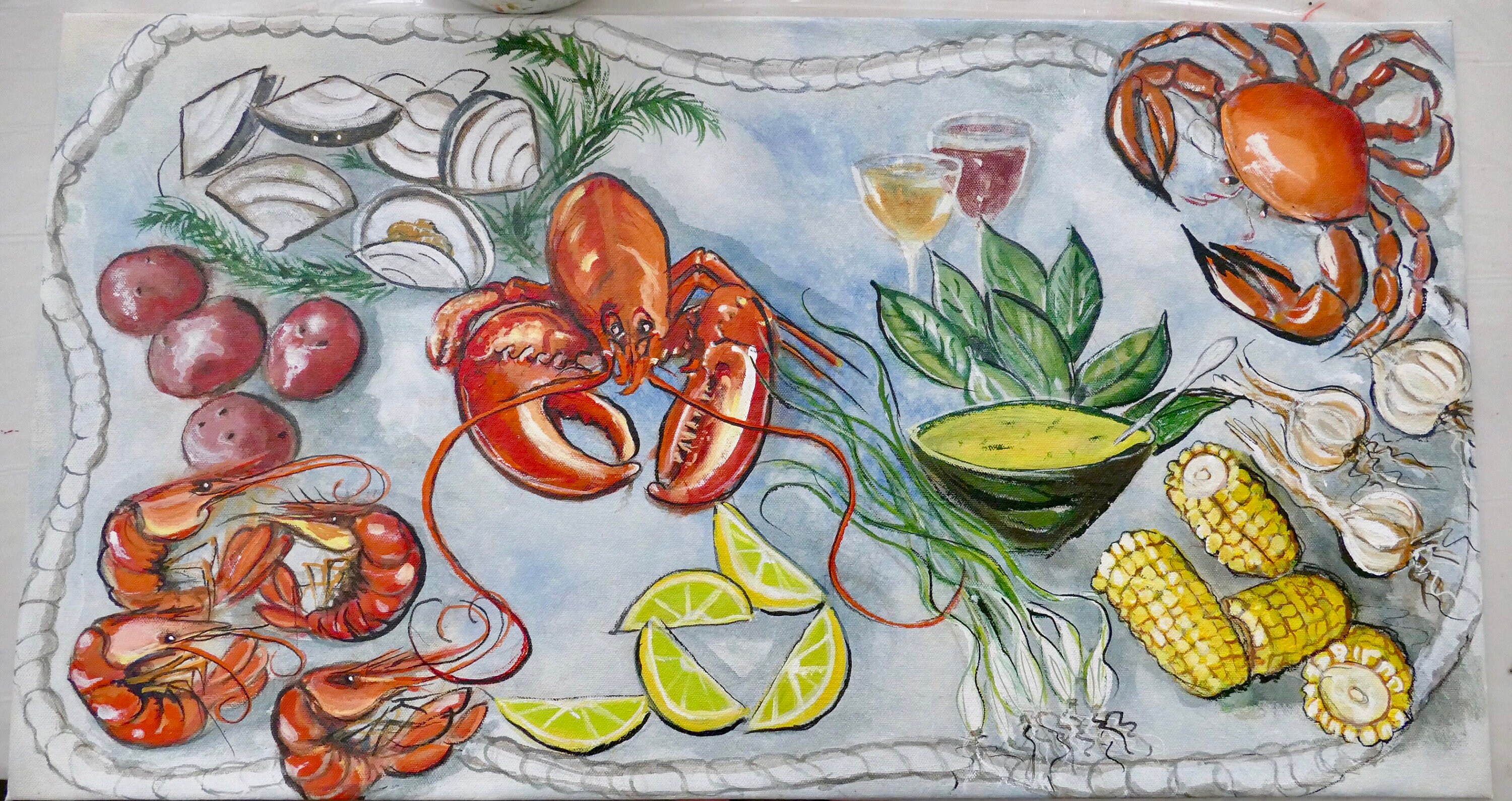 Lobster Fest - Hand Painted Floorcloth