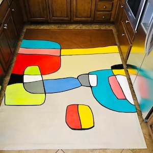 Hand Painted Modern Abstract Robot Canvas Floorcloth