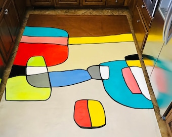 Hand Painted Modern Abstract Robot Canvas Floorcloth