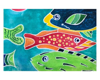 Aloha Fish Hand Paintd Canvas Mini Mat
