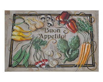 Hand Painted - Buon Appetito Italiano - Kitchen Floor Cloth