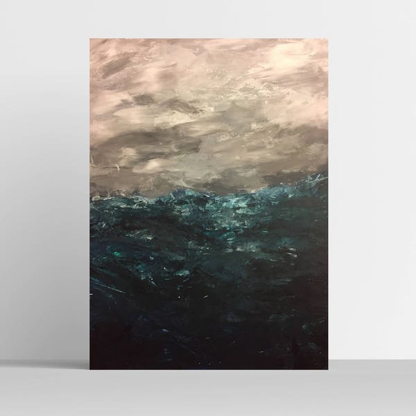 Oceans Rise Acrylic Painting on Smooth Panel Board Canvas Wall Art Home Decor 9x12in