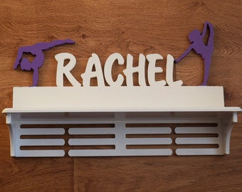 Personalized Birthday Gift for Sport Girl Daughter Gymnastic Name Wall Wood Decor Trophy Shelf Medal Holder Custom Cheer Medal Rack Hanger