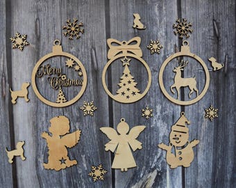 Set of 6 Wooden Christmas Ornaments Christmas Trees Ornaments New Year Ornaments Christmas Gift Christmas Decor Wood Ornament Decoration