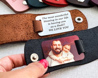 Personalised keychain with photo in leather case, Custom engraved keychain
