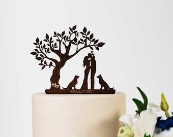 Gâteau rustique Topper Arbre de mariage M. et Mme Cake Topper Fiançailles Gâteau Topper Bois personnalisé Love Topper Gâteau personnalisé Topper