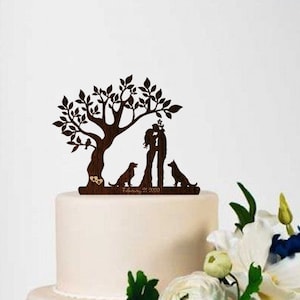 Gâteau rustique Topper Arbre de mariage M. et Mme Cake Topper Fiançailles Gâteau Topper Bois personnalisé Love Topper Gâteau personnalisé Topper image 1