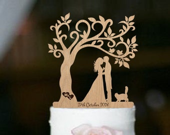 Wedding cake topper mr and mrs Rustic cake topper with cat Engagement cake topper Custom cake topper Bride groom cat cake topper decorations