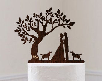 Bride and Groom Couple Silhouette Wedding Cake Topper Mr and Mrs Cake Topper  Rustic Cake Topper Personalized Wood Tree Cake Topper Custom