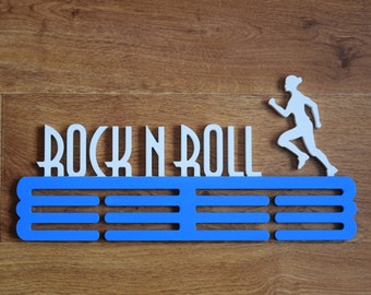 Running Gift for Sport Personalized Text Field Medal Holder Race Bib Display Custom Hanger Wood Wall Decor Gift for Him Medal Rock n Roll