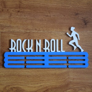 Running Gift for Sport Personalized Text Field Medal Holder Race Bib Display Custom Hanger Wood Wall Decor Gift for Him Medal Rock n Roll