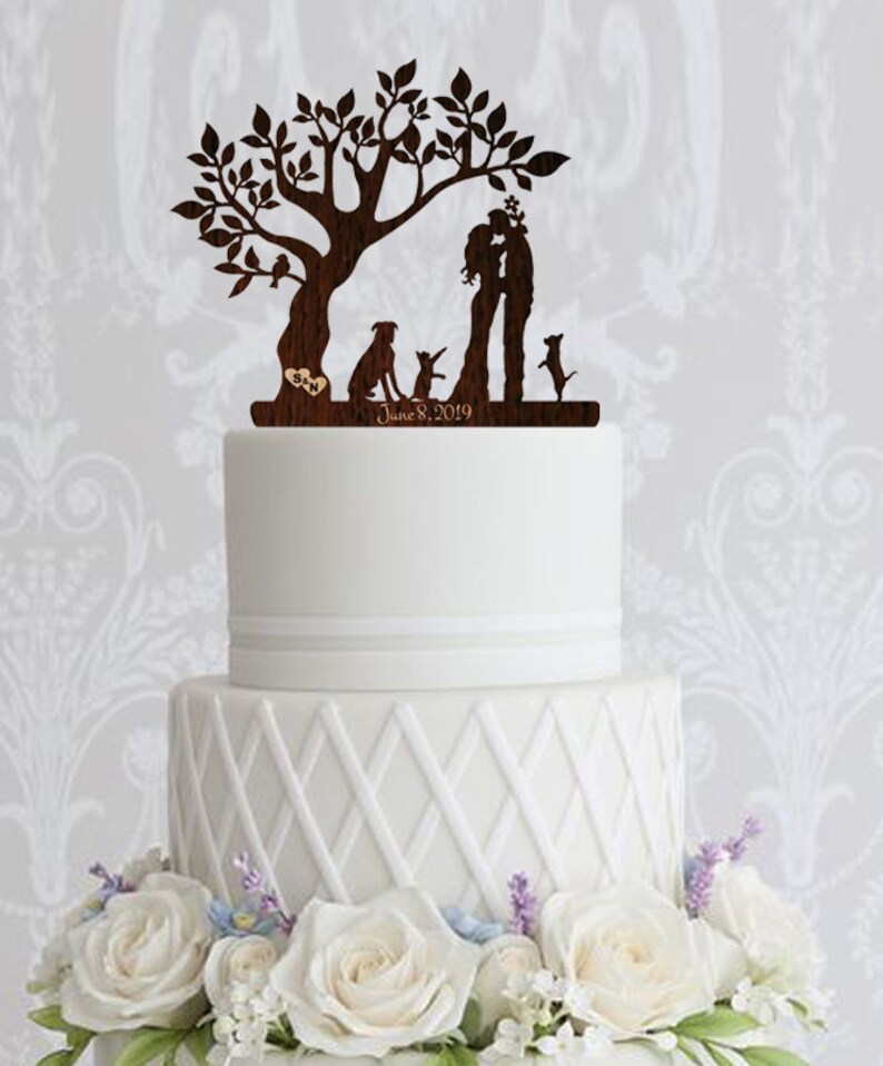 Wedding Cake Topper Couple Bride Groom Dog Cat Rustic Cake Topper ...