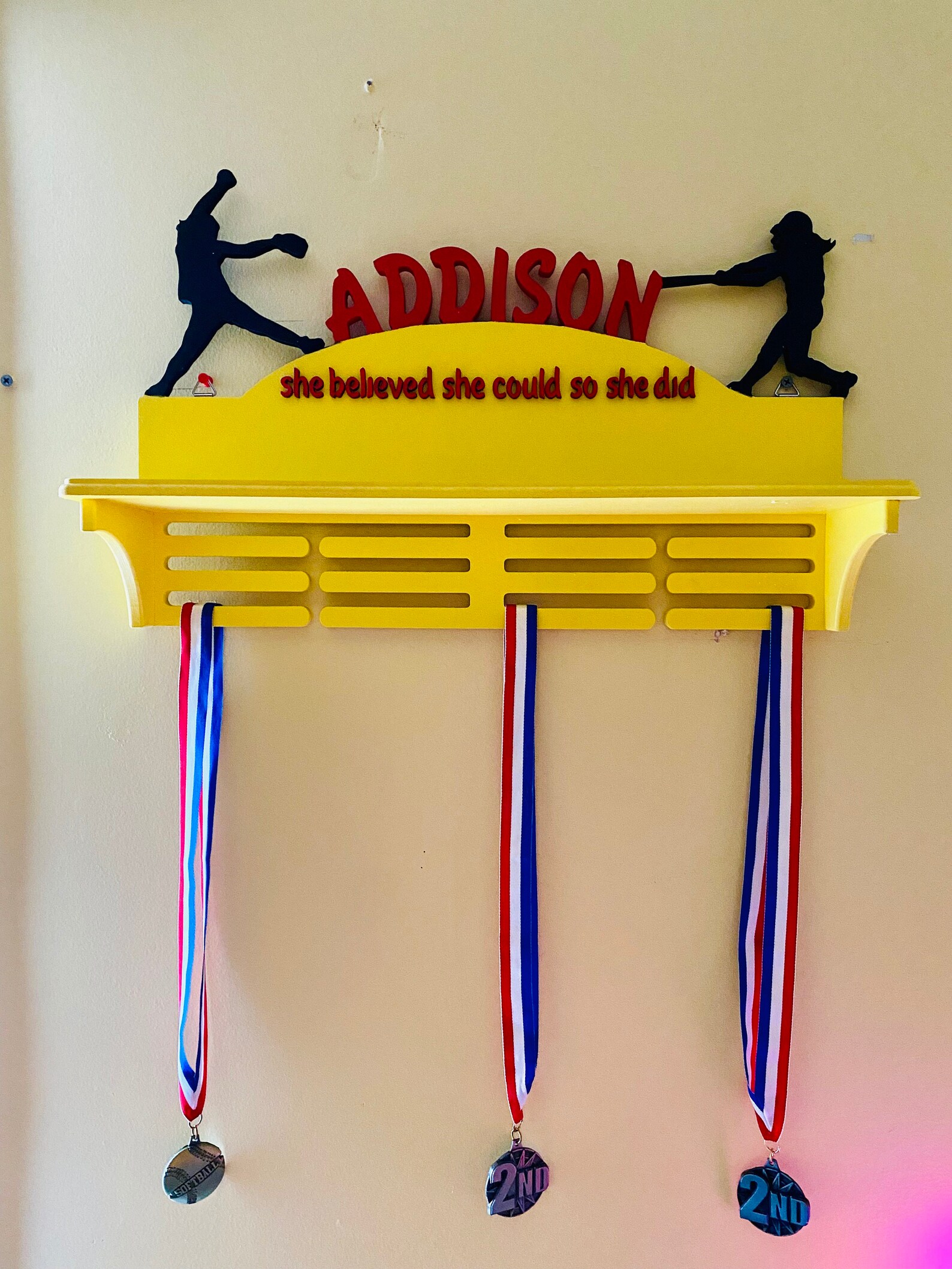 Softball Trophy Shelf Medal Holder Personalized Medal Hanger Etsy