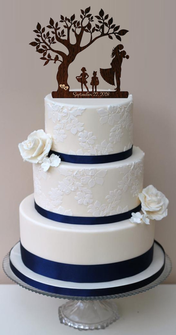 Mr and Mrs Wedding Cake Topper Couple avec Little Boy Silhouette