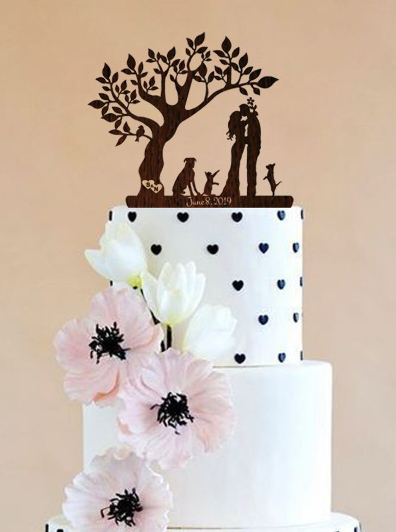 Wedding Cake Topper Couple Bride Groom Dog Cat Rustic Cake Topper ...