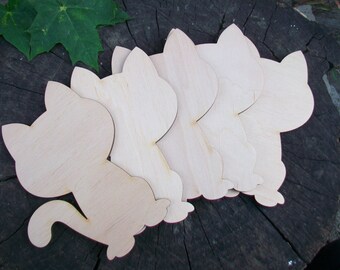 set 5 wood shape cat unfinished unpainted christmas ornaments tree decorations ideas diy gifts homemade kitten craft cutout natural blank