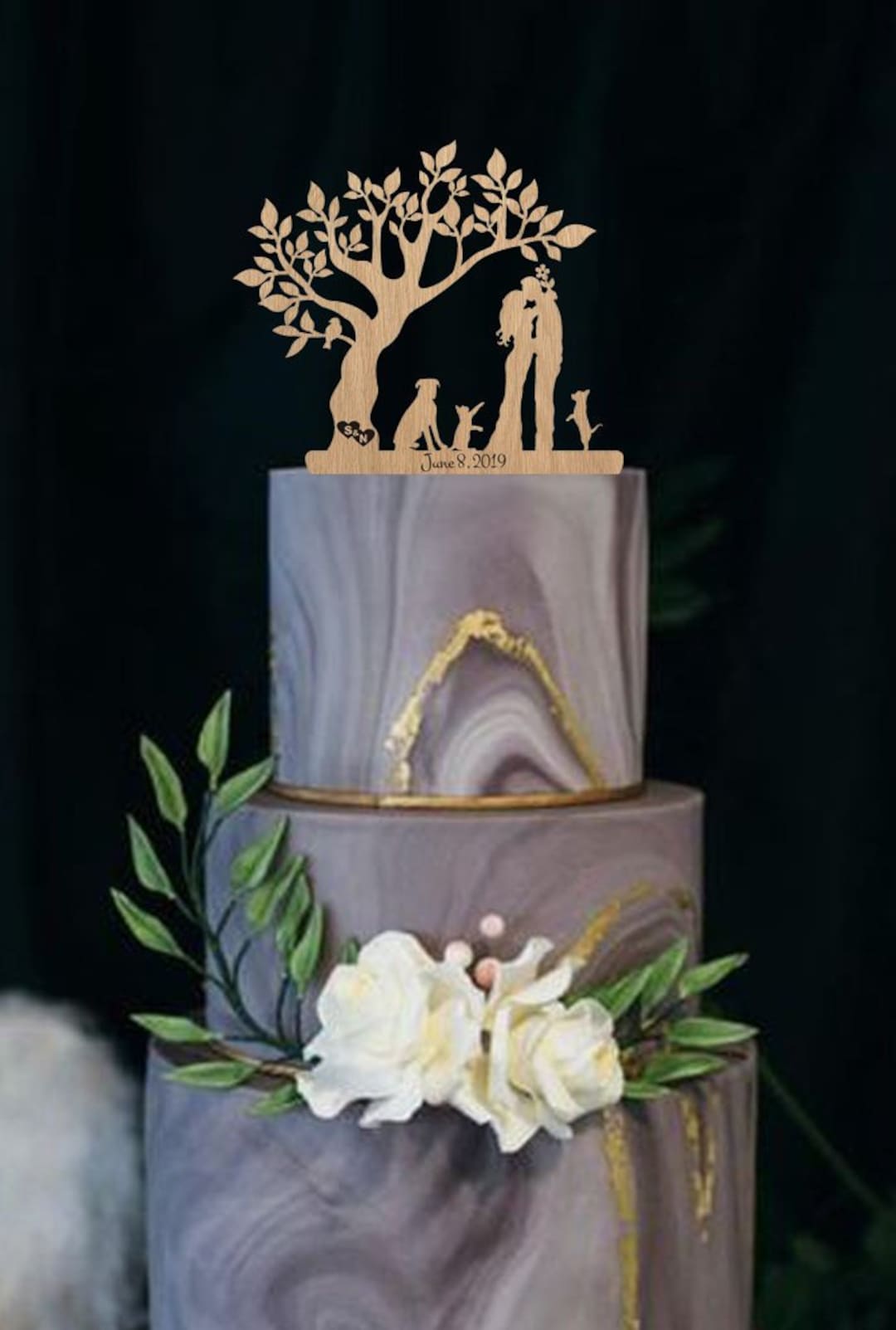 Wedding Cake Topper Couple Bride Groom Dog Cat Rustic Cake Topper ...