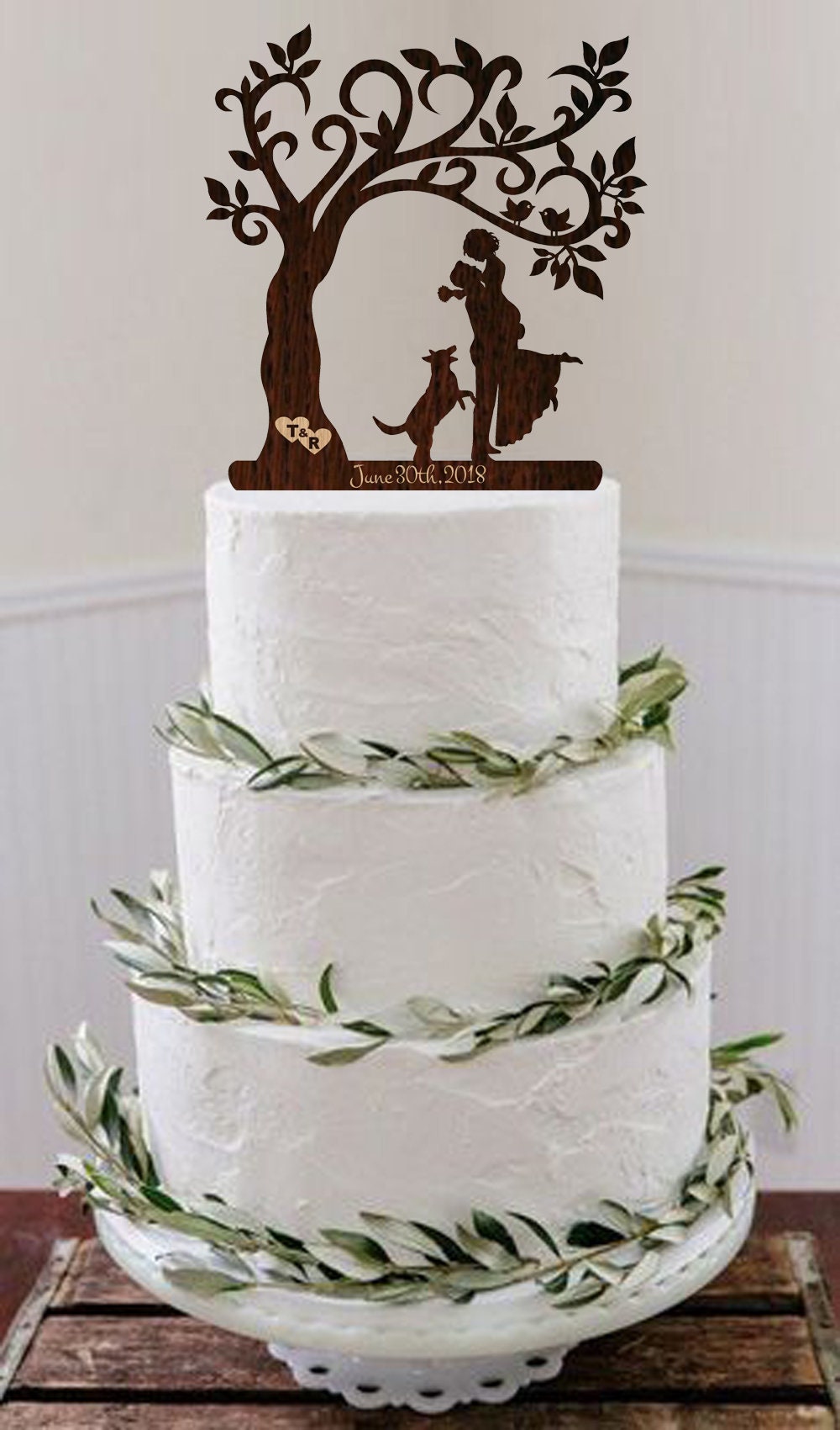 Wedding Cake Topper Couple With Dog Wedding Couple Silhouette Family of ...