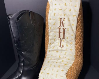 Handgefertigte, gesteppte Cowboy-Boot Staubbeutel/Tragetasche - Western, Vintage, Reißverschlusstasche, Geschenk