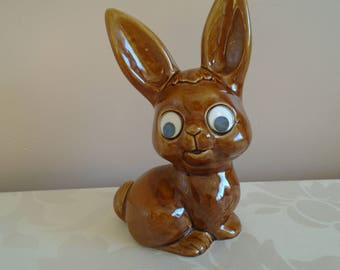 ceramic googly eyed rabbit money box